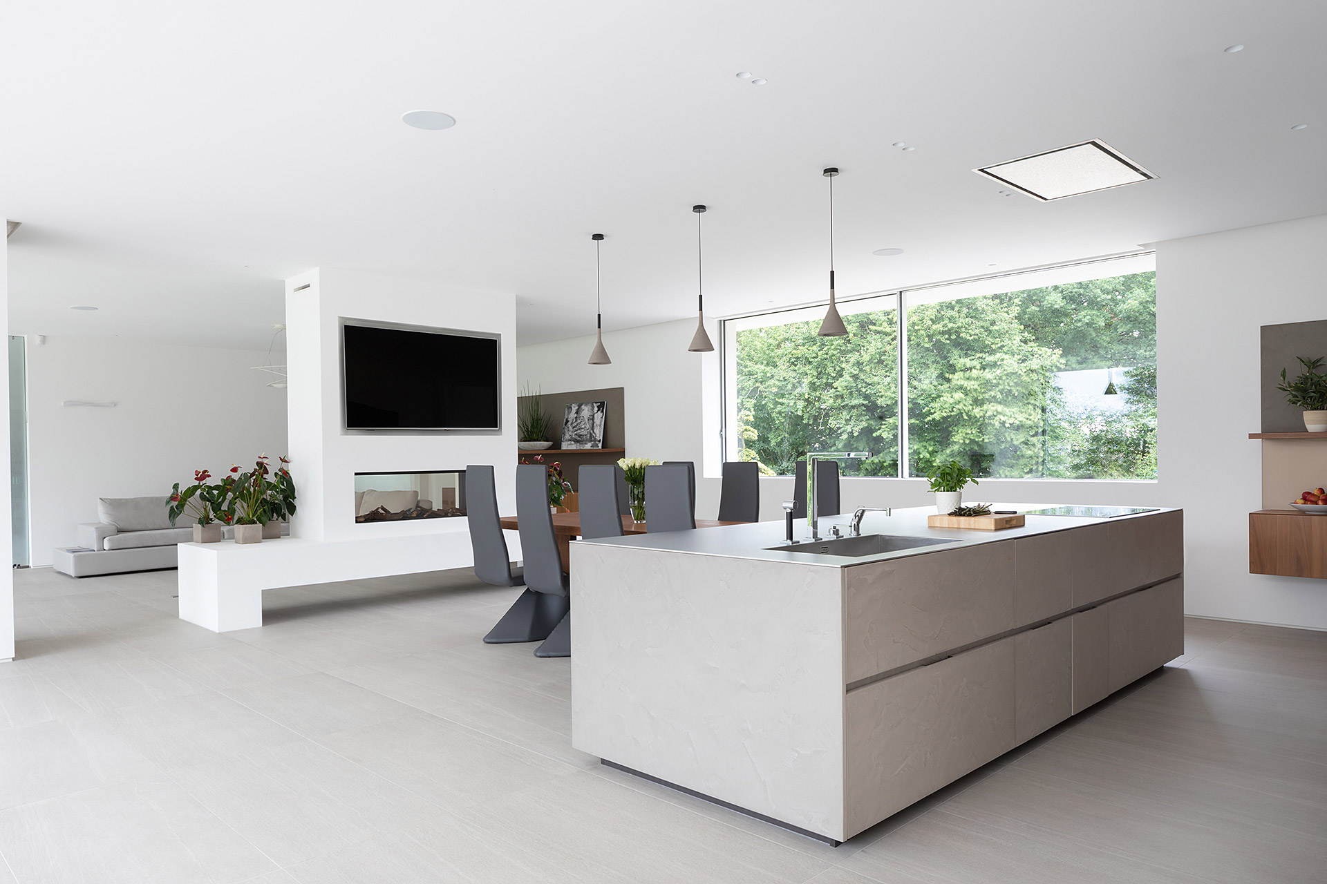 Cesar Cement Effect Kitchen - open plan kitchen-dinner and living area