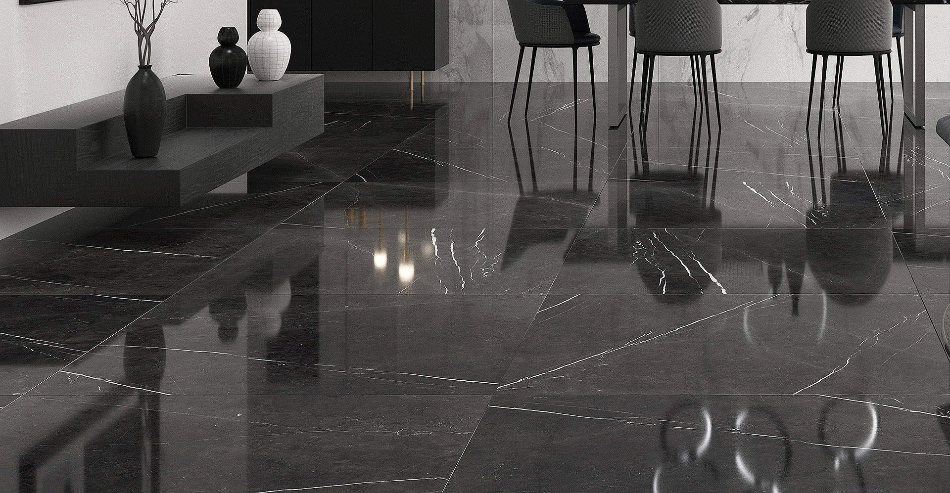 PALMAS GRAFITO POLISHED Dark Grey Marble tile   120 x 120 cm