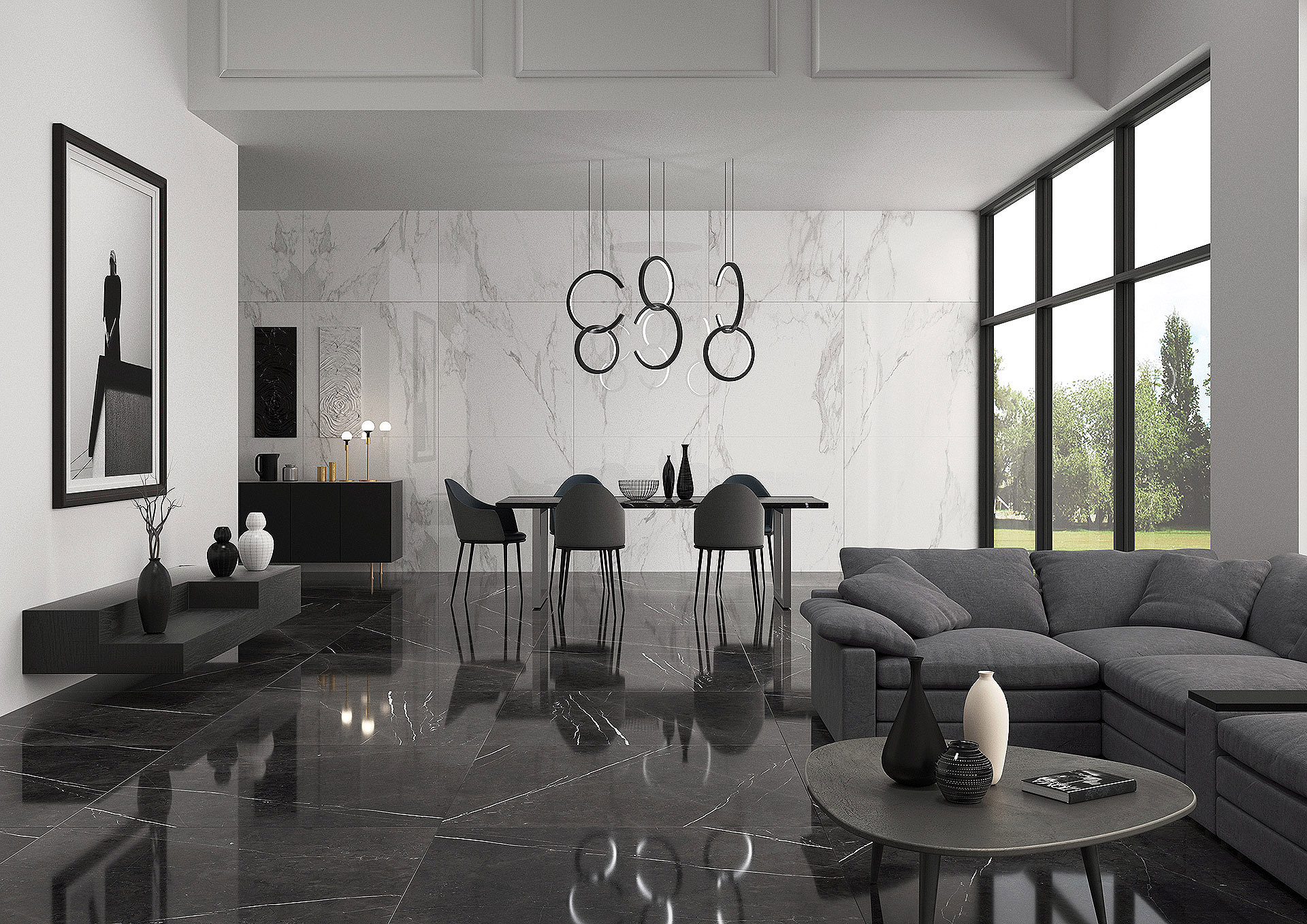 PALMAS GRAFITO POLISHED Dark Grey Marble tile   120 x 120 cm
